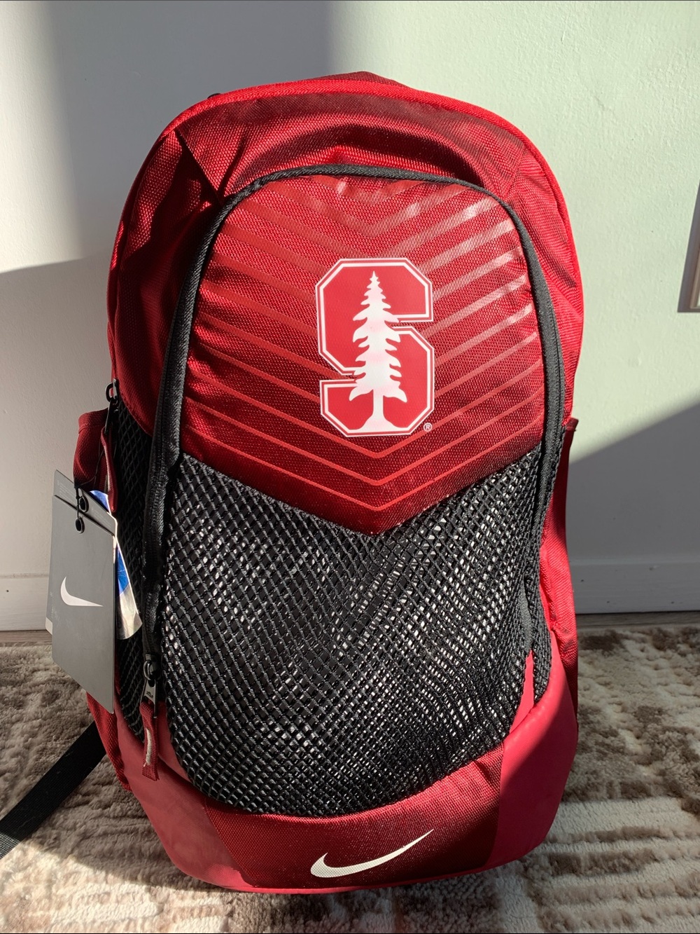 Nike Red Stanford S Logo Backpack with Black Mesh Front
